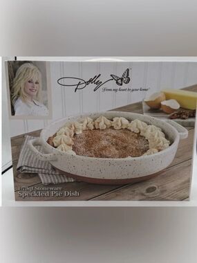 Dolly Parton 1.79qt Durable Stoneware Speckled Pie Dish Oven To Table 11.5 X 9